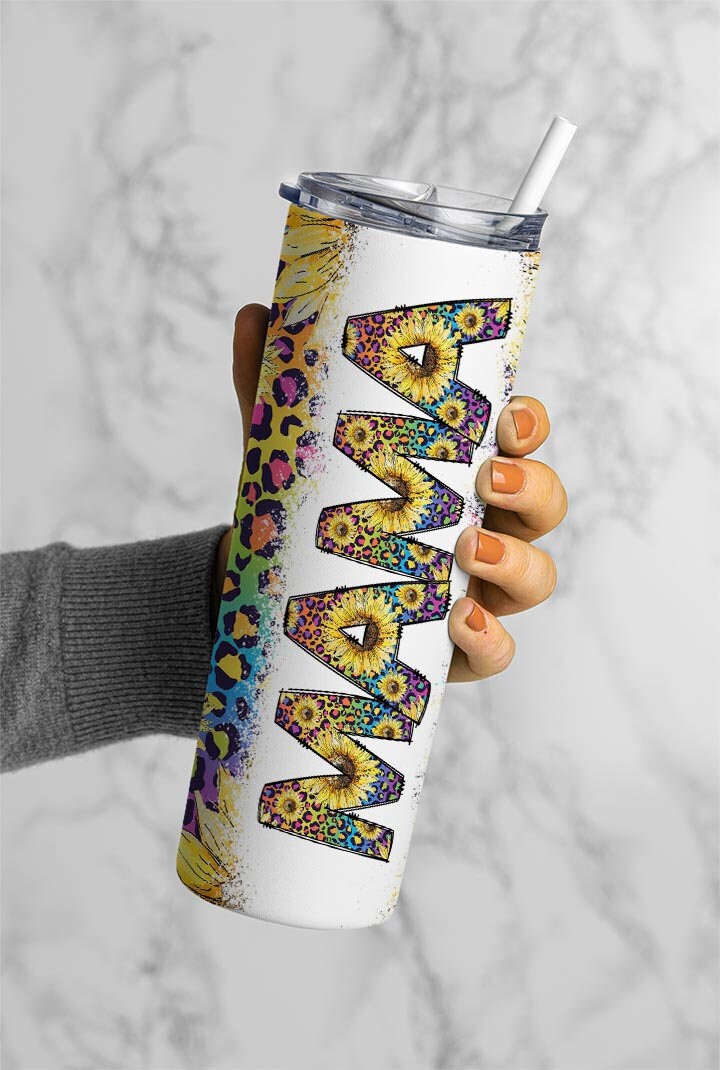 Neon Leopard Print Sunflower Mama Seamless 20 Oz Tumbler