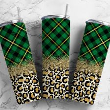 Green Plaid Leopard 20 oz Tumbler