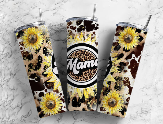 Cowhide Leopard Print Sunflower Mama 20 oz Tumbler