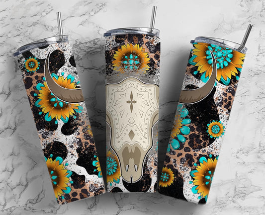 Sunflower Cow Skull 20 oz Tumbler