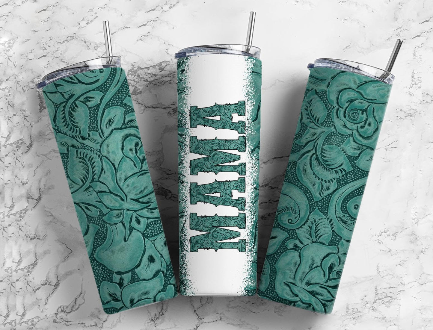 Mama Tooled Leather Country Teal 20 oz Tumbler