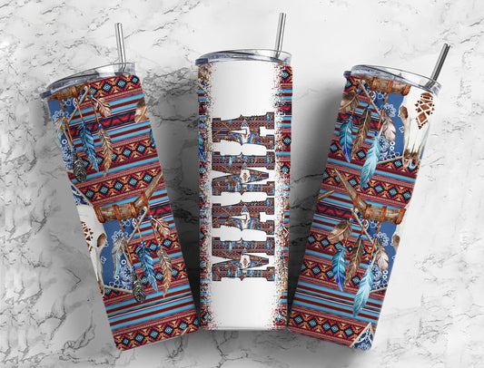 Aztec LongHorn Mama Bull Skull 20 oz Tumbler