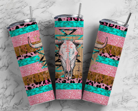 Bull Skull Pink 20 oz Tumbler