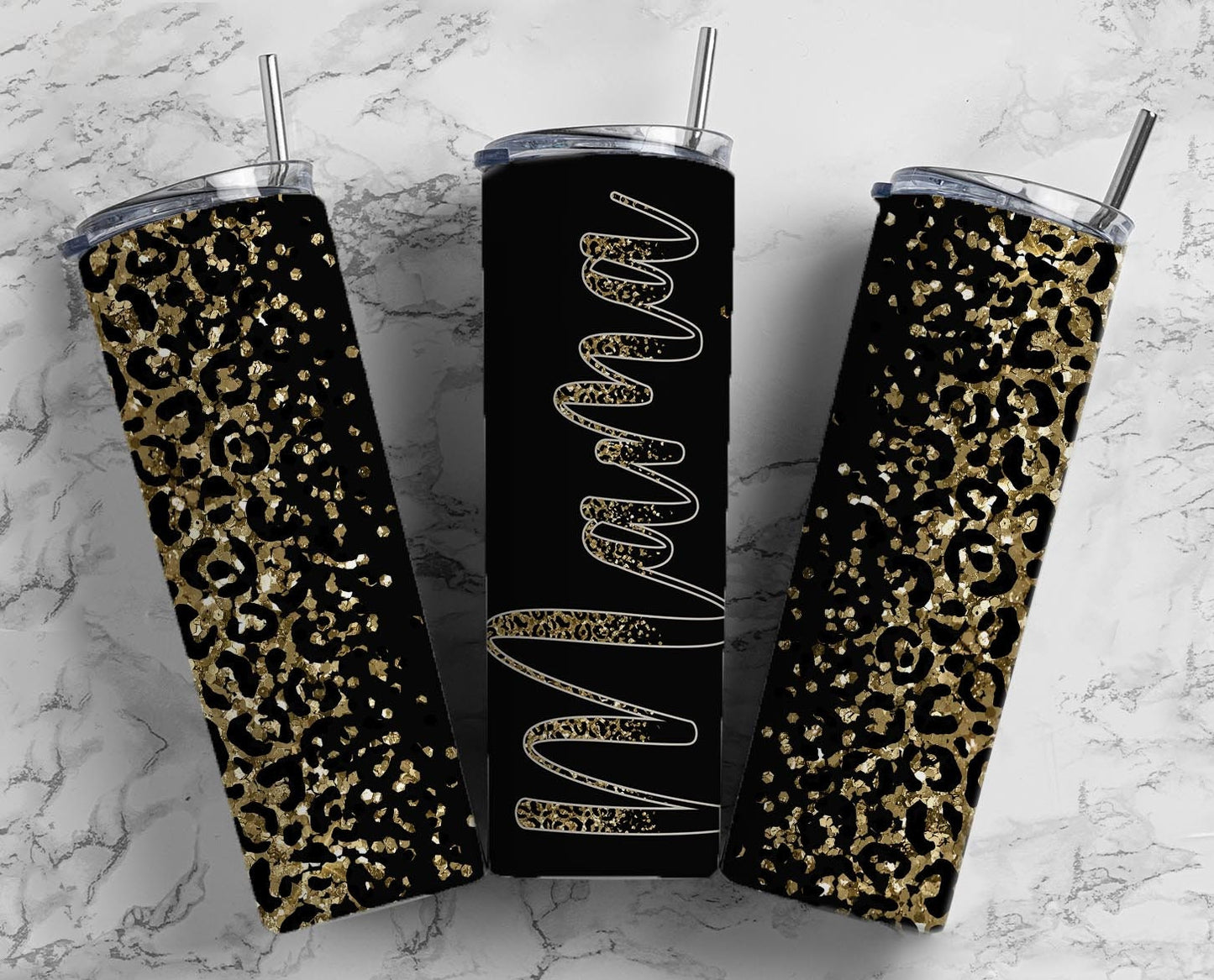 Black Leopard Mom Mama Gold Glitter Snowflake 20 oz Tumbler