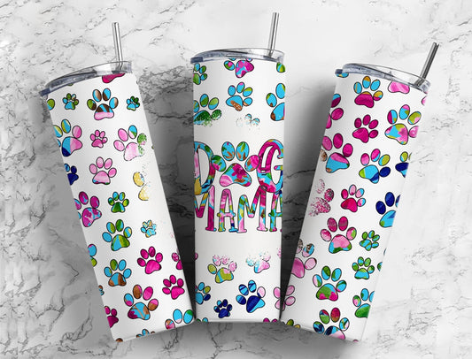 Colorful Paw Print Dog Mama 20 oz Tumbler