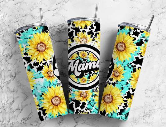 Mama Sunflower Cow Turquoise 20 oz Tumbler