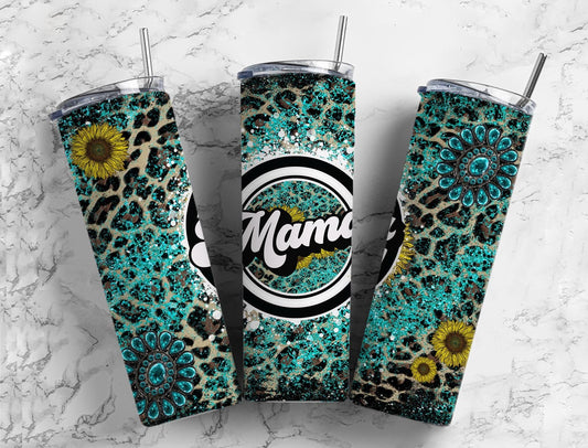 Mama Retro Sunflower Glitter 20 oz Tumbler