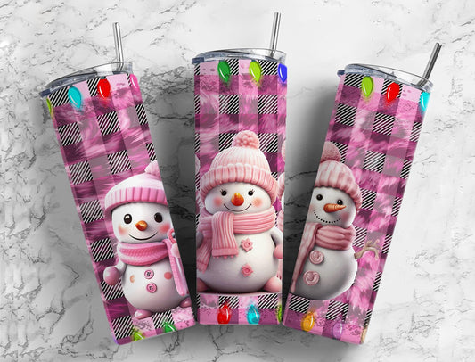 Snowman Winter Frosty Pink 20 oz Tumbler