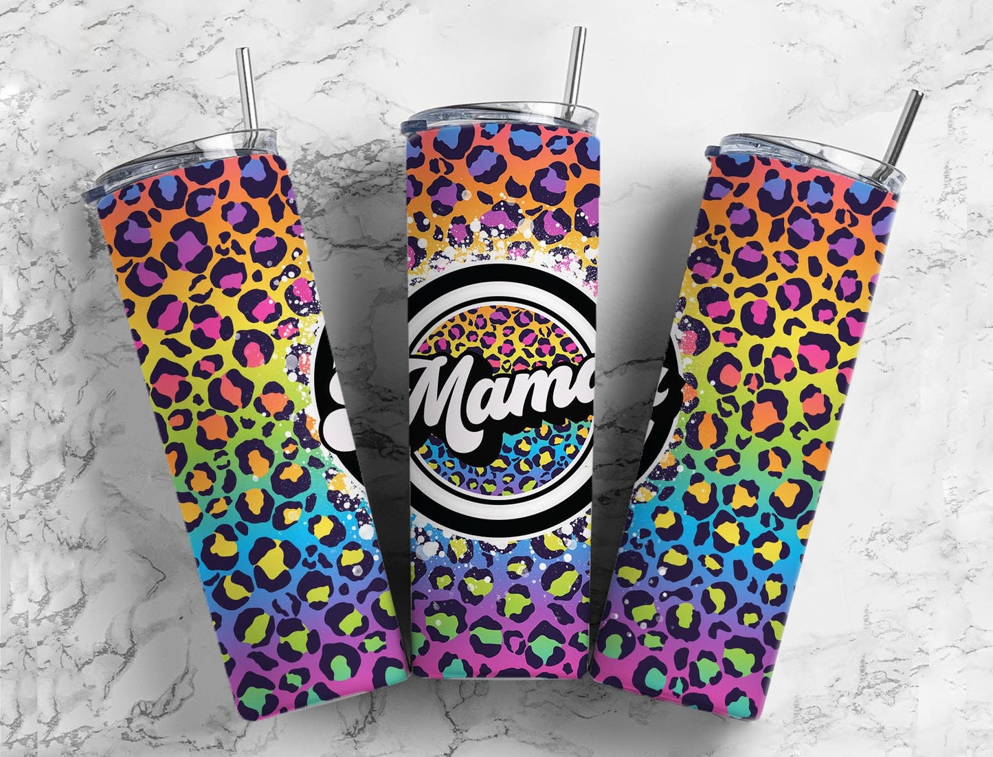 Leopard Print Rainbow Mama Retro 20 oz Tumbler