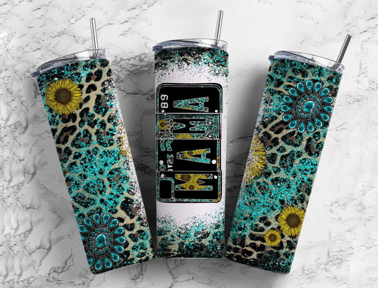 Turquoise Sunflower Mama Number Plate 20 oz Tumbler