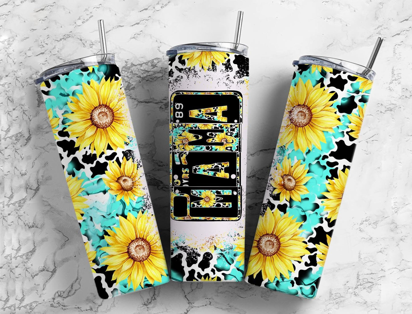 Turquoise Sunflower Mama Number Plate 20 oz Tumbler