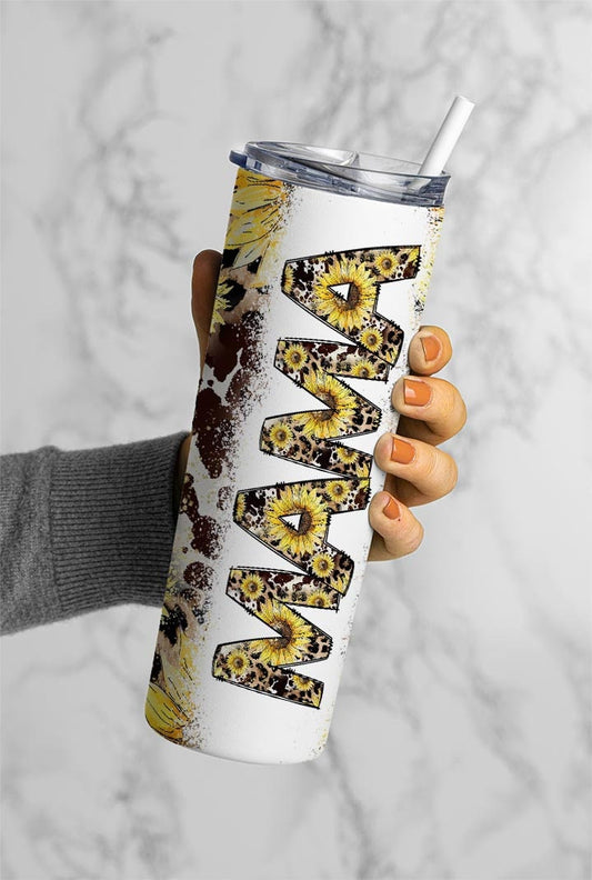 Cow Hide Leopard Sunflowers Mama Seamless 20 oz Tumbler