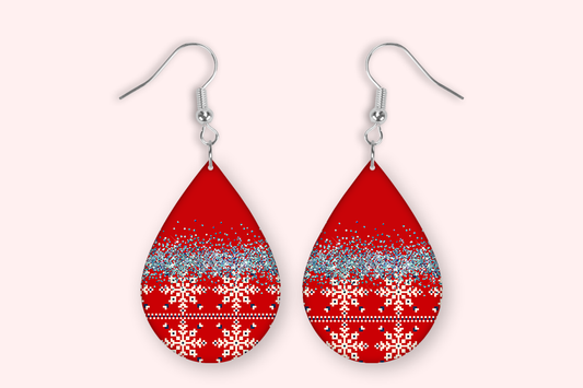 Christmas Red and Silver Glitter Teardrop Earrings