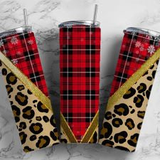 Red Plaid Leopard 20 oz Tumbler