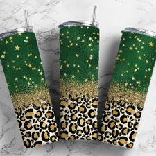 Green with Gold Star Holiday Glitter 20 oz Tumbler